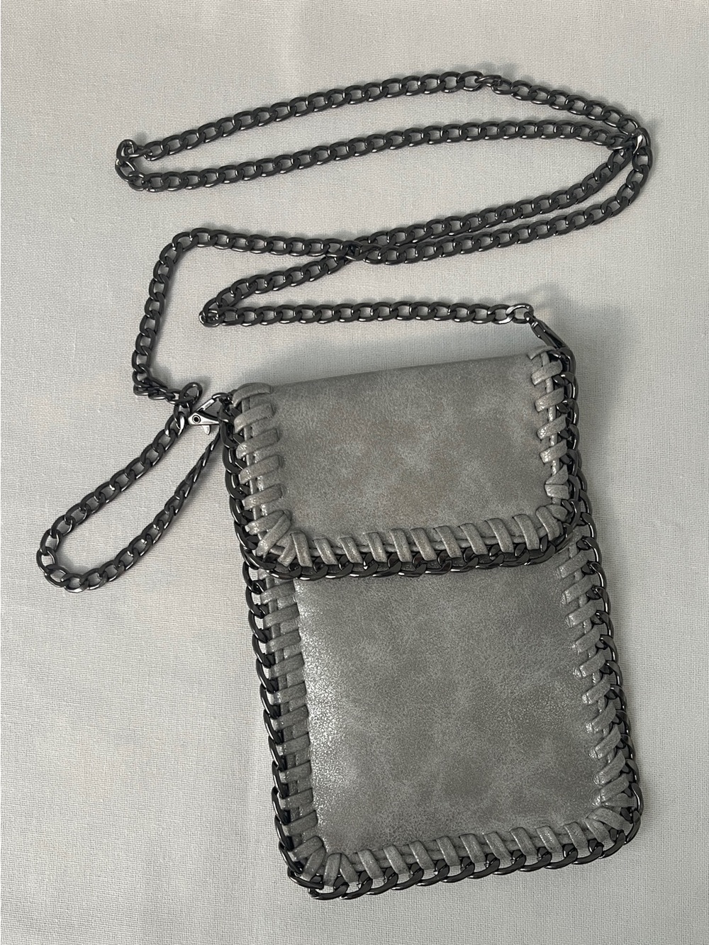 NWOT Whipstitch Gray Crossbody Phone Pouch with Chain